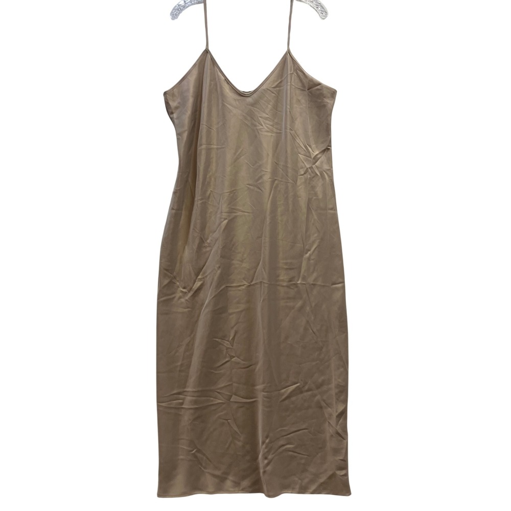 Banana Republic Women‎ Beige Satin V-Neck Slip Midi Dress Tall Large  Chic 90's